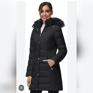 SLOW DOWN Women's Size L Black Winter Down Puffer Coat Warm Hooded